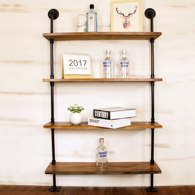 Industrial Style Bookshelf Wall Mounted Solid Wood Bookcase for Home Office
