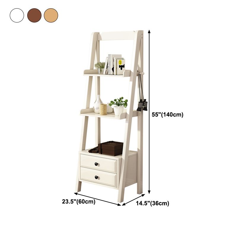 Rubber Wood Ladder Bookshelf Contemporary Open Bookcase for Home Office