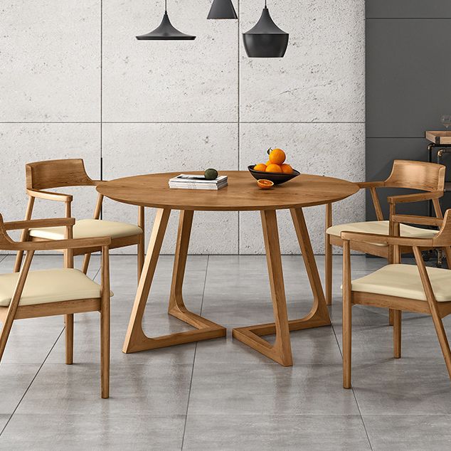 Eigentijdse ronde eettafel dennen vaste houten tafel met dubbele voetstuk