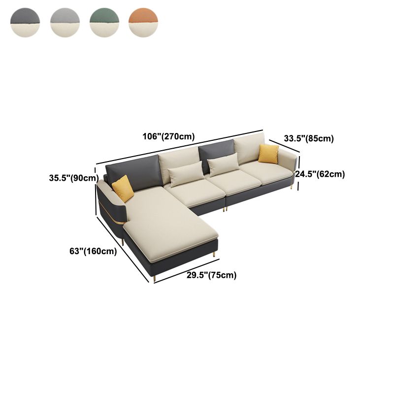 106.3" W x 62.3" D x 35.4" H Square Arm Sofa & Chaise, Loose Faux Leather Back Sofa