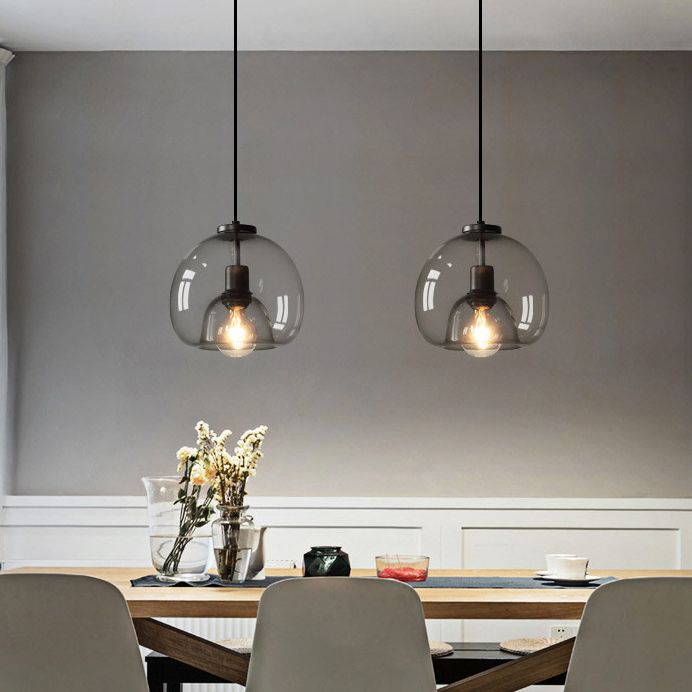 Modern Iron Pendant Light Globe Glass Hanging Lamp for Dining Room