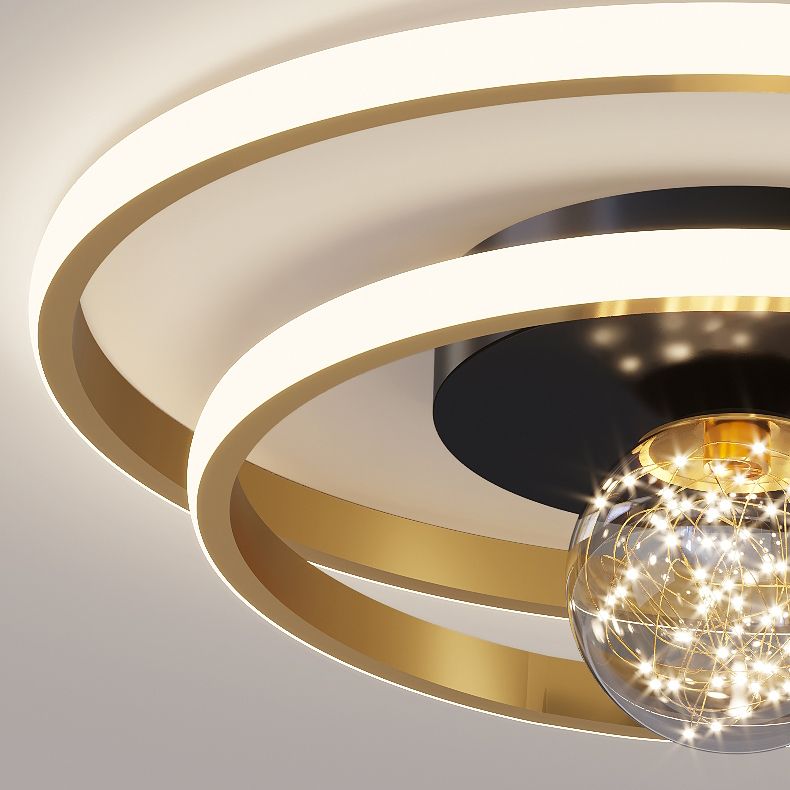 Apparecchio di illuminazione a soffitto con montaggio a incasso a 2 luci con paralume rotondo in stile moderno in oro
