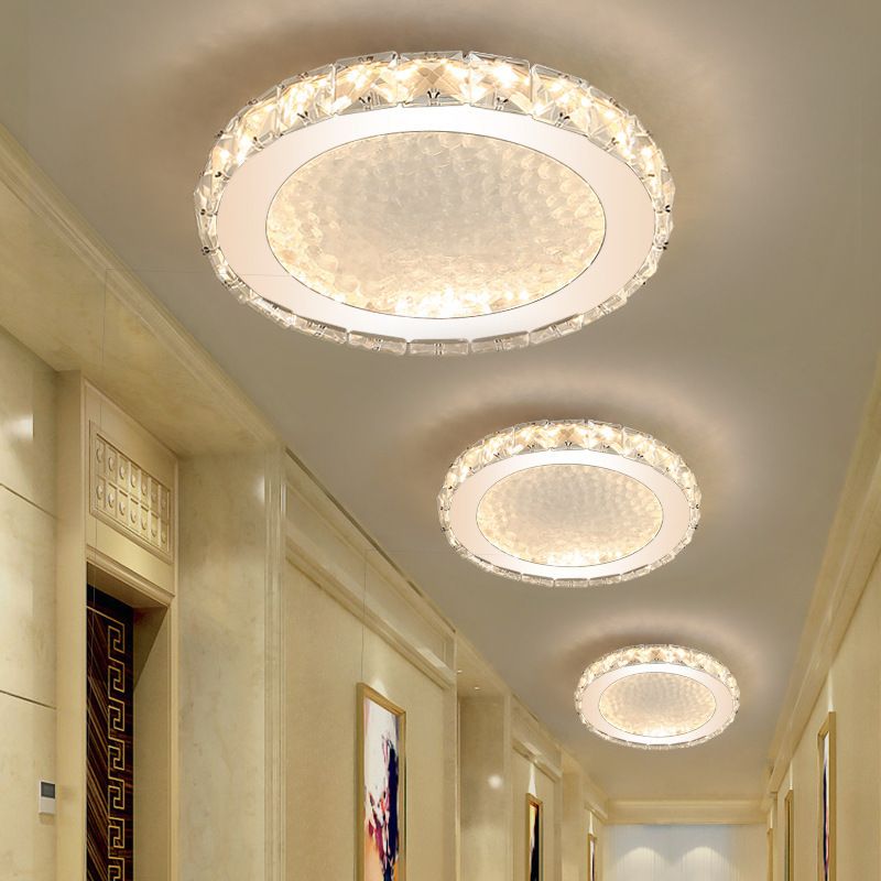 LED Round Flush Ceiling Light Modern Acrylic Flush Mount Light with Clear Crystal Accent in White, Warm/White Lighting