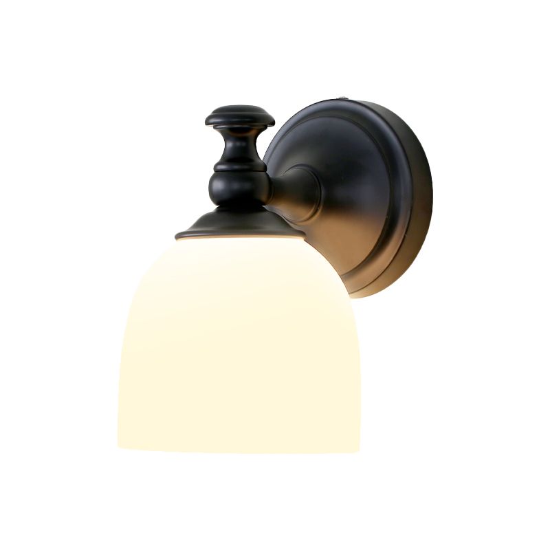 1 Kopf weißer Glas Wandleuchte Klassiker klassischer Stil schwarzer gewölbter Schatten Wohnzimmer Wandbeleuchtung