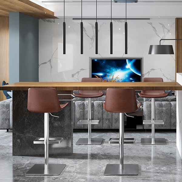 Contemporary Adjustable Height Swivel Leather Bar Stool with Footrest