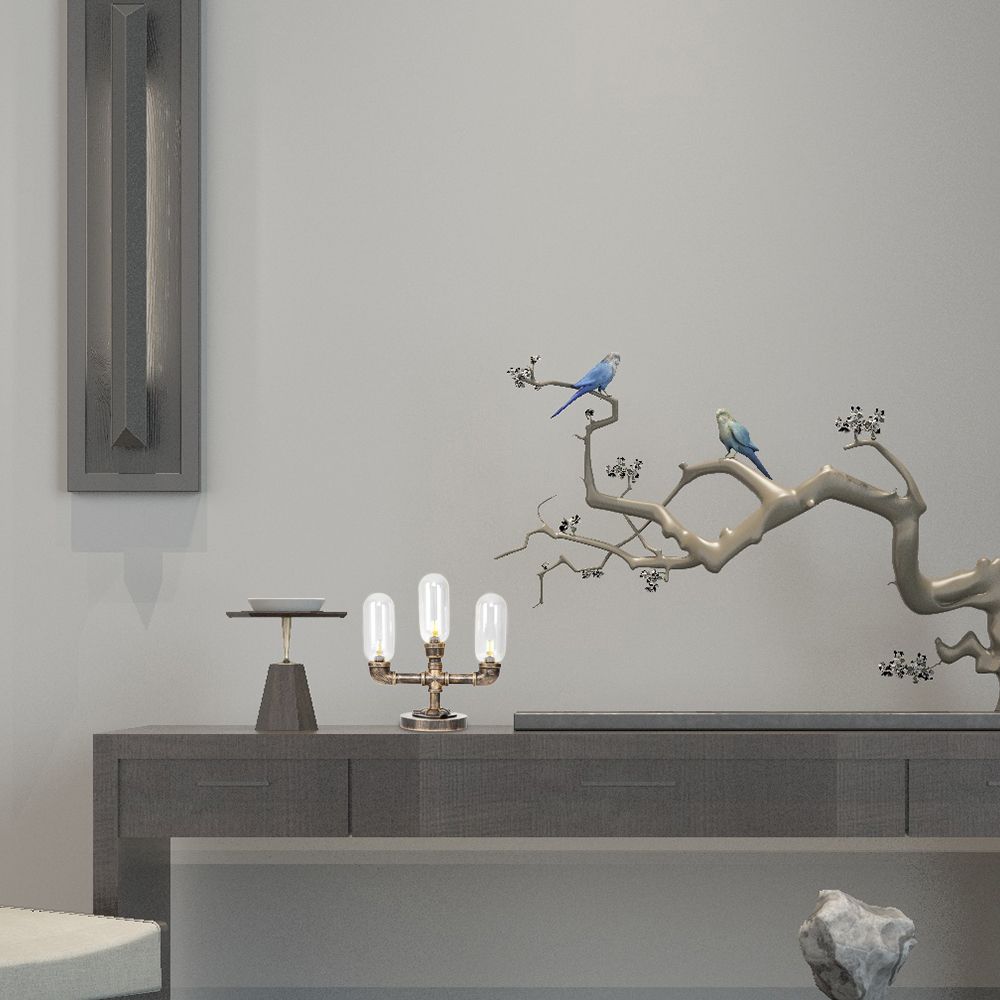 Lámpara de mesa LED de bronce envejecida 3 bulbos industriales/cápsula de vidrio transparente luz de noche para casa de té