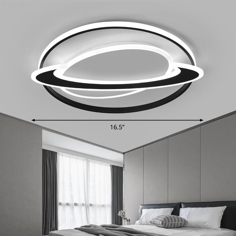Ringed Planet Bedroom Ceiling Flush Light Acrylic Nordic LED Flush Mount Fixture in Black-White