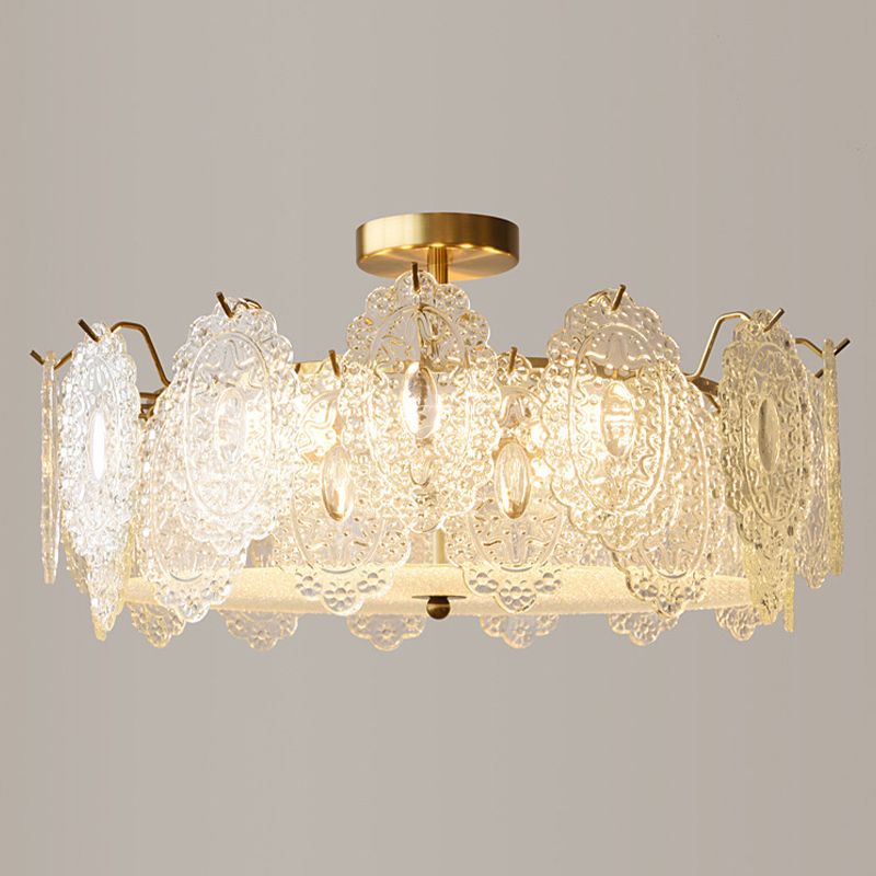 Modern Ceiling Lamp Vintage Flush Mount Light Fixture with Glass Shade for Bedroom