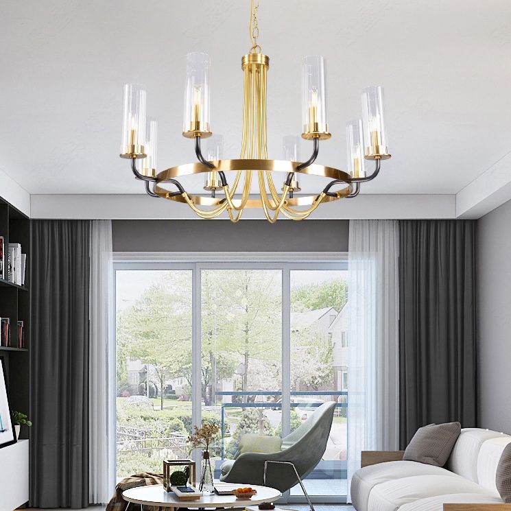 Post-Modern Metal Hanging Chandelier Light Clear Glass Shade Ceiling Chandelier in Gold for Living Room