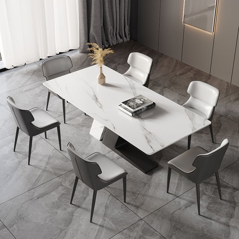 Sintered Stone Top Luxury White Table Rectangle Dining Table with Double Pedestal