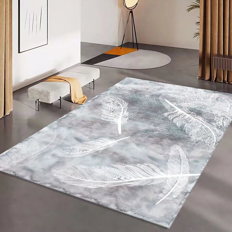 Gray Modern Rug Polyester Feather Indoor Rug Washable Rug for Living Room