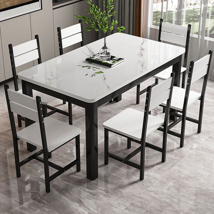 Modern Rectangular Glass Top Dining Table with White and Black 4 Foot