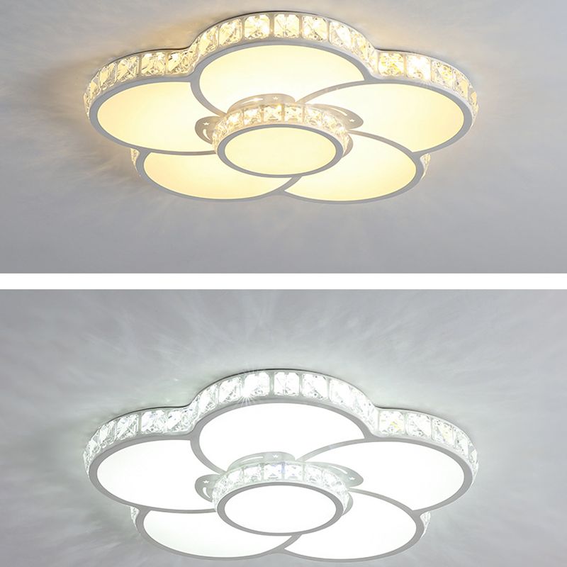 White Floriated LED Ceiling Light in Modern Creative Style Crystal Indoor Flush Mount with Acrylic Shade