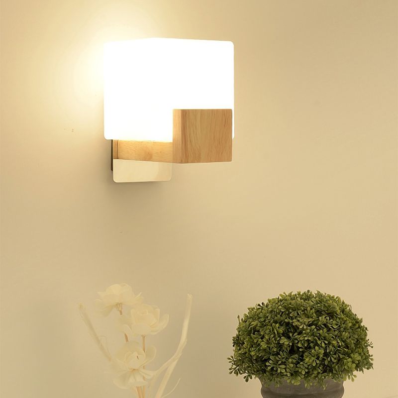 Wood Geometric Wall Sconce Lighting Simplicity-Style Wall Lighting Fixture in Beige