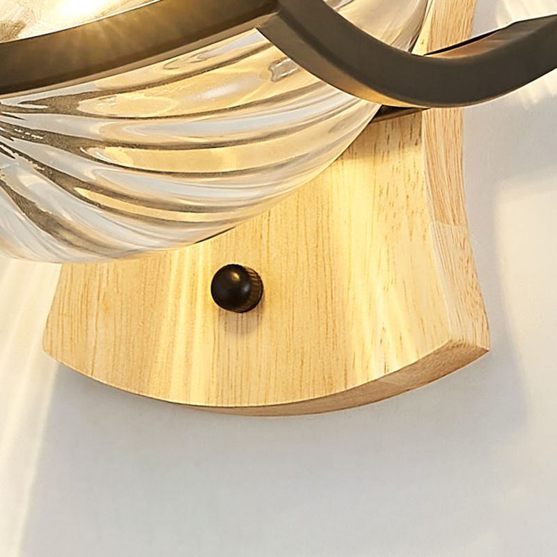 Modern Style Wooden Wall Sconce Glass Shade 1 Light Wall Mount Light Fixture for Living Room