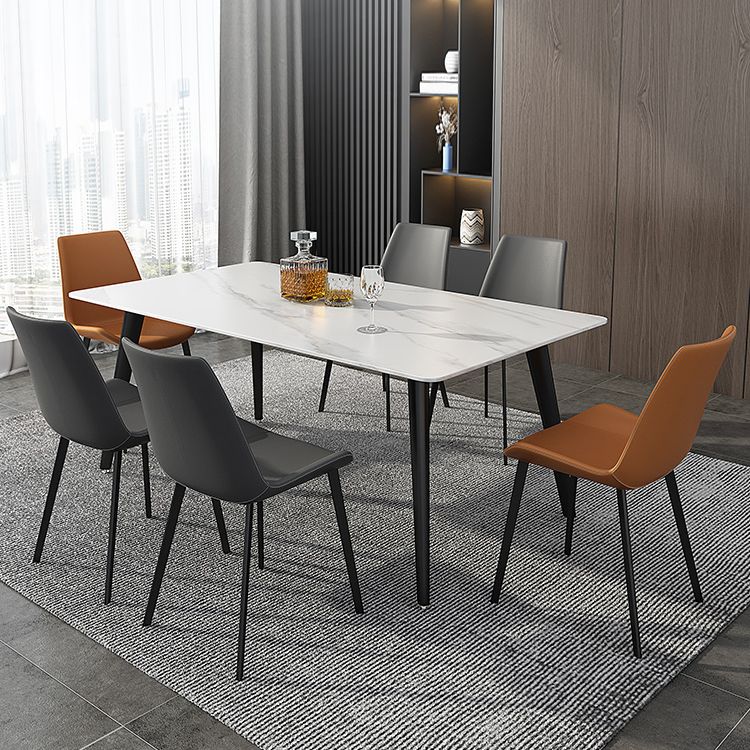 Mesa rectangular de piedra sinterizada industrial con base de acero al carbono negro de 4 patas para el hogar