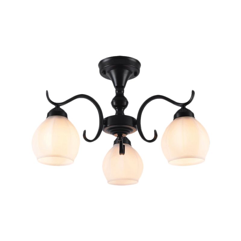 Forma de burbuja negra semi rascilla de vidrio blanco tradicional 3/5/6 luces lámpara de techo de sala de estar