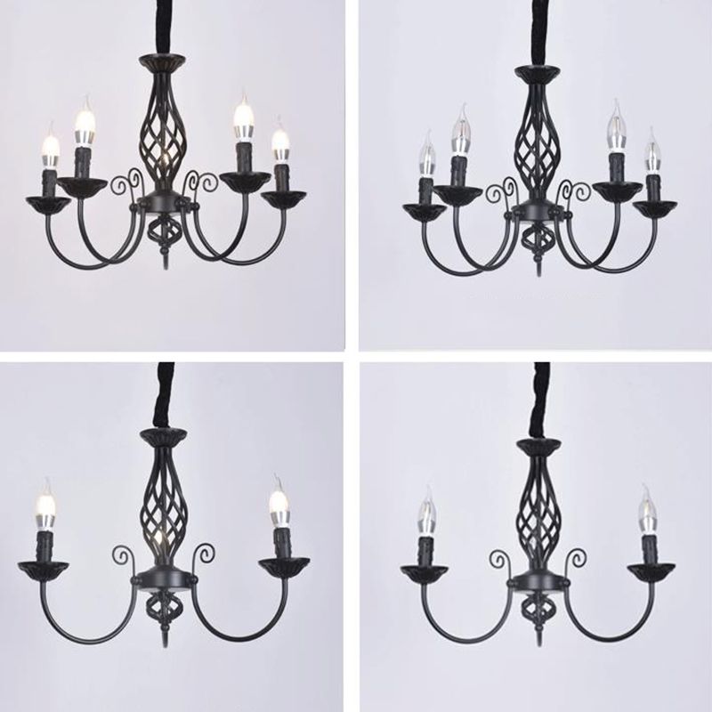 Black/White Swooping Arm Chandelier Lamp Traditional Metal 3/4/5 Lights Living Room Hanging Light