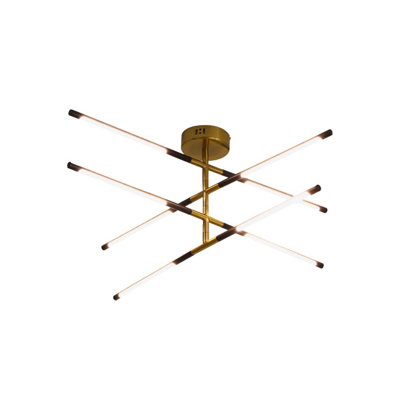 Metal Linear Ceiling Chandelier Modern Style 8 Heads Suspension Pendant in Black and Gold