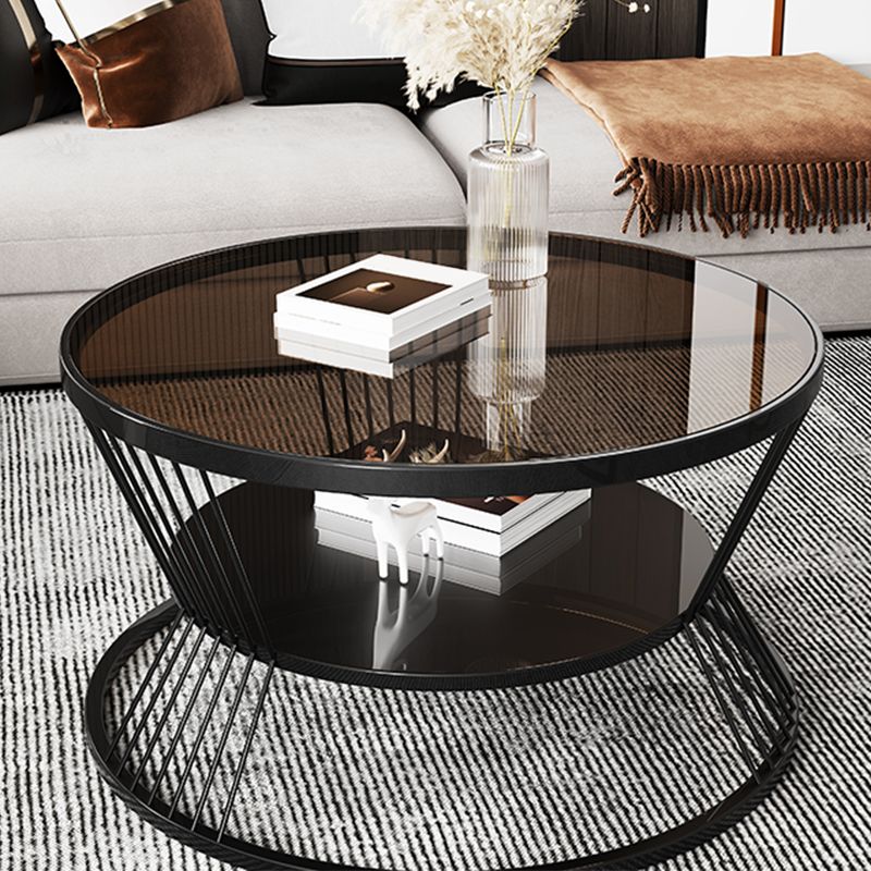 Modern Metal Frame Coffee Table Glass Top Coffee Or End Table with Shelf