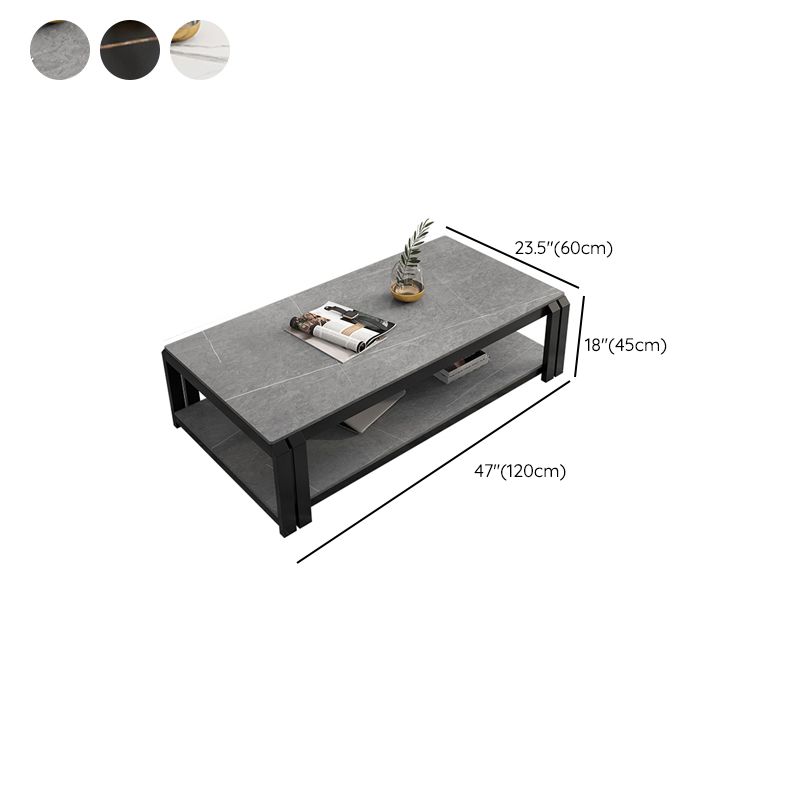 1 - Shelf Slate Coffee Cocktail Table 17.7" H Rectangular Single Coffee Table