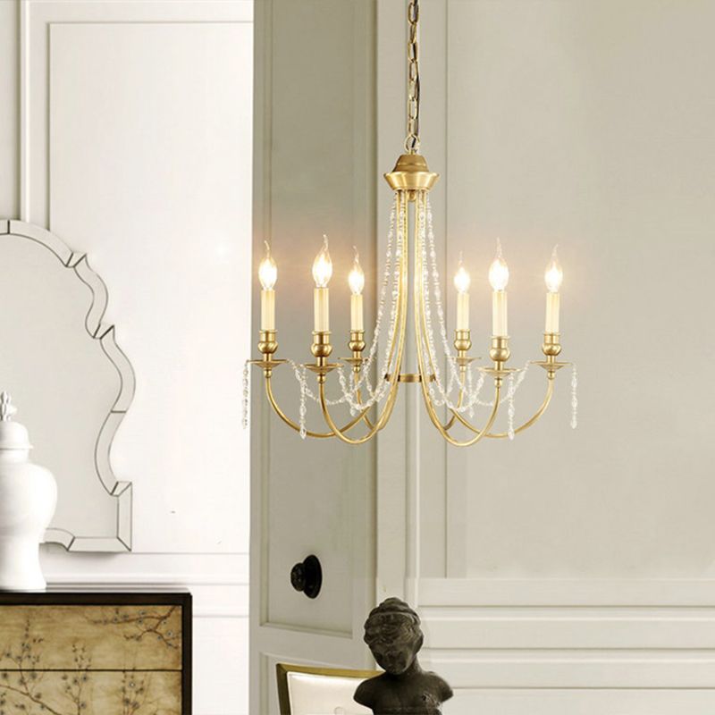 Candlestick Styling Living Room Large Chandelier Retro Rustic Style Crystal Suspension Lighting Fixture in Gold