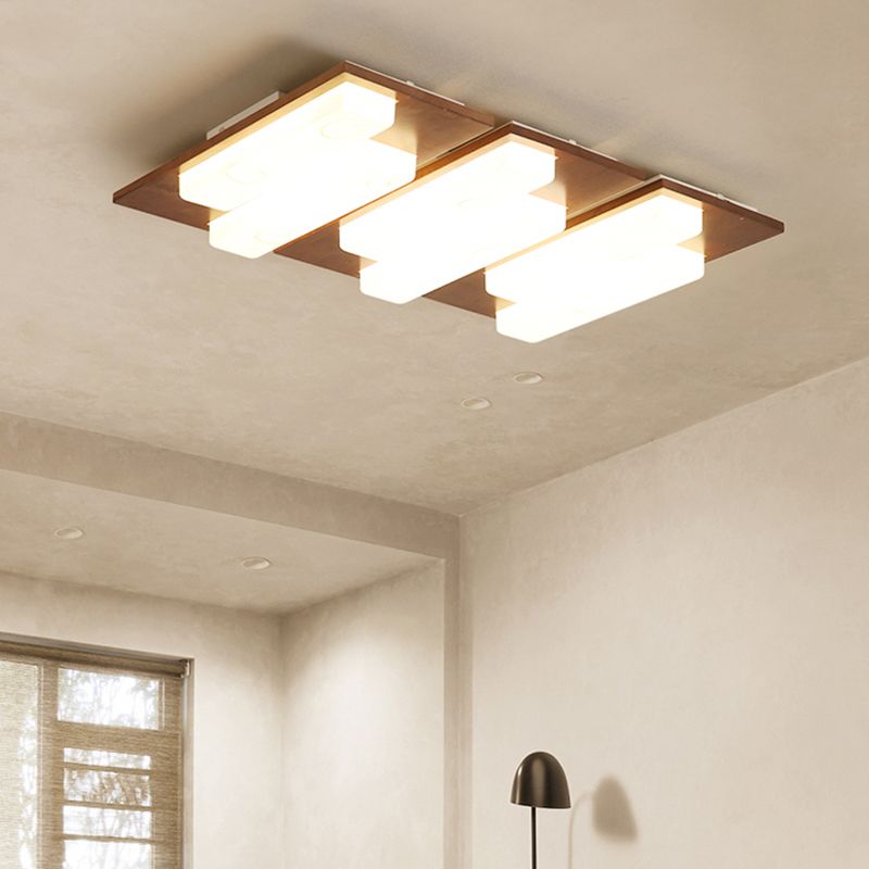 Iluminación de techo empotrada de madera, accesorio de techo de varios cabezales para sala de estar
