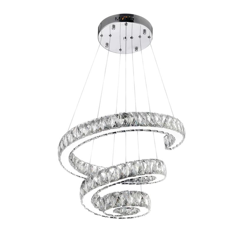 Spiral Chandelier Lamp Minimal Clear Crystal LED Pendant Light Kit for Living Room