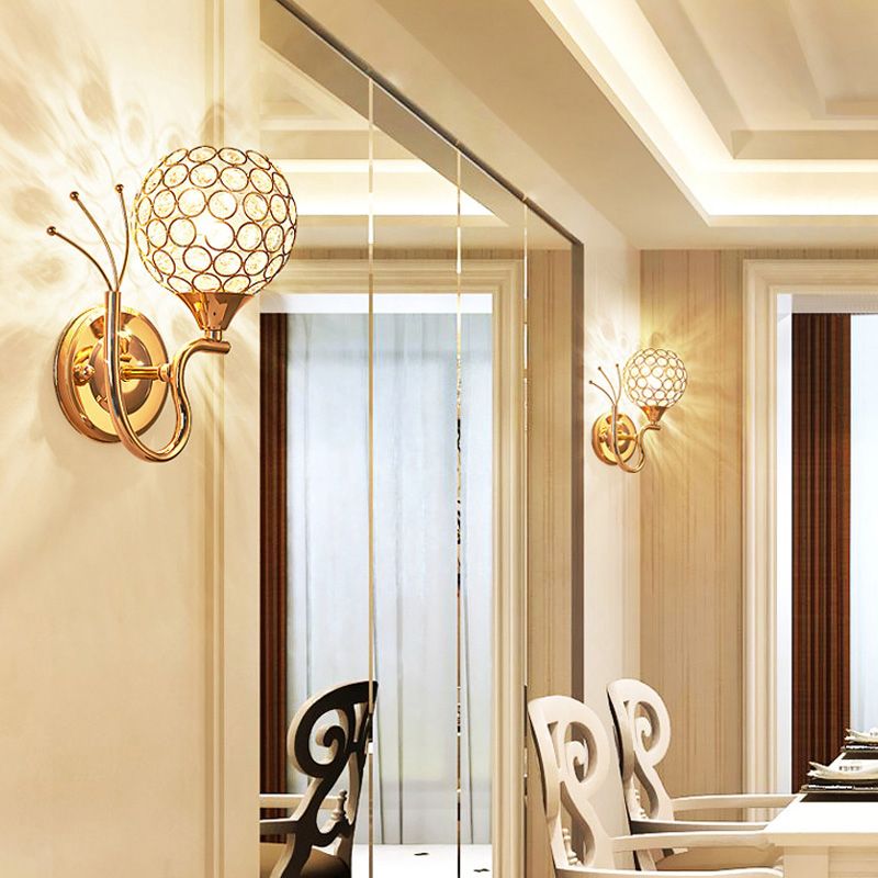 2 piezas/set de la sala de estar esférica. Lámpara de pared de estilo moderno de cristal en oro