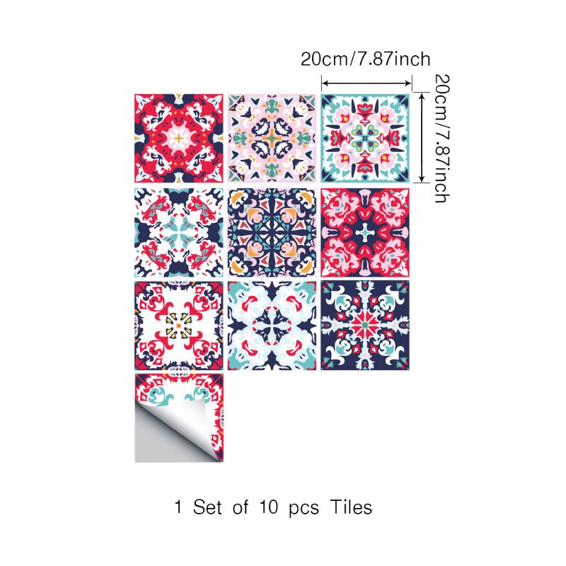 Tribal Floral Pattern Wallpaper Panel for Bathroom Adhesive Geometric Wall Decor, 4.3-sq ft