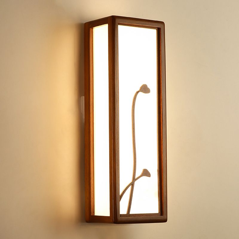 Modern Style Rectangular Shape Wall Sconce Wood 1 Light Sconces for Living Room