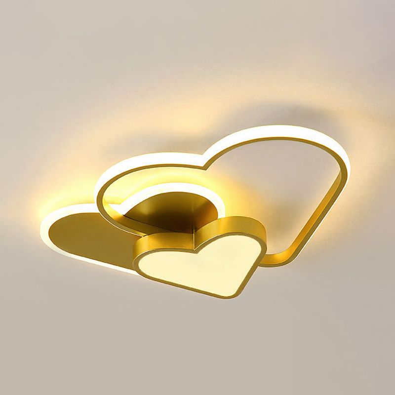 Heart Design Ceiling Fixture Modern Acrylic LED Gold Finish Flush Mount Light for Bedroom
