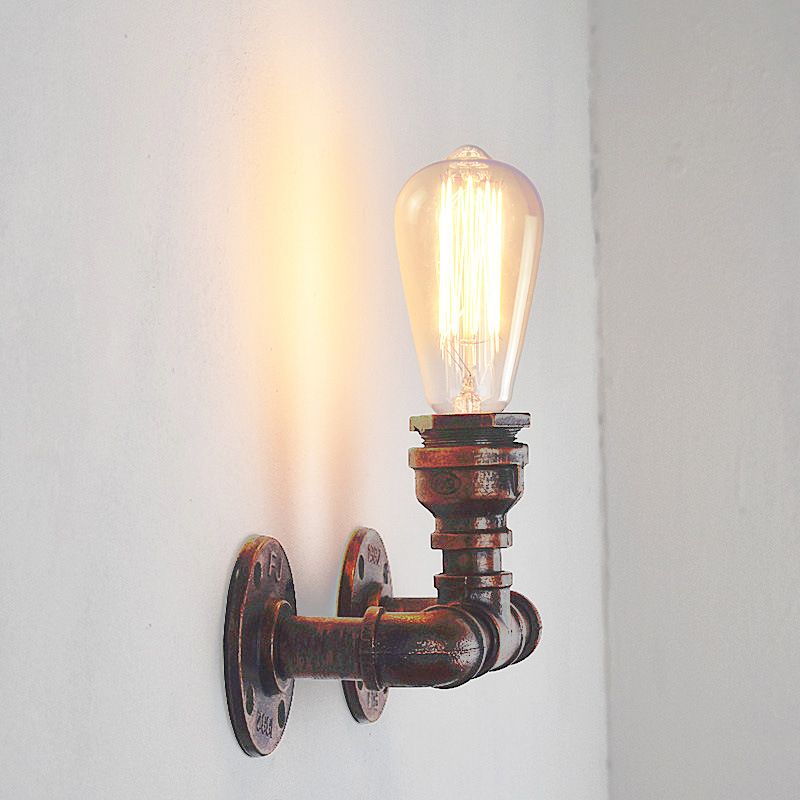 Industrial Style Pipe Shape Wall Sconce Metal 1 Light Sconces for Bedroom