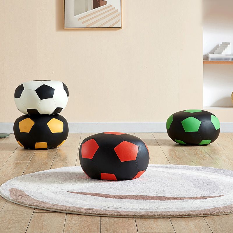Modern Ottoman Football Pattern Faux Leather Indoor Round Pouf Chair
