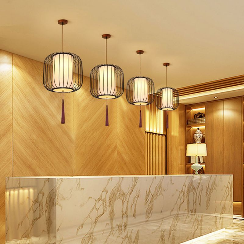 12 "/14" brede stof lantaarn hanger lamp Classic 1 lichte woonkamer hangende lichtkit in wit