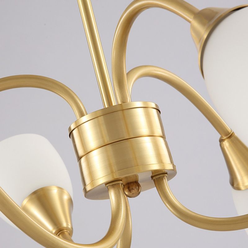 Multi-Head Chandelier Lamp Traditional Style White Glass Shade Bell Light Fixtures