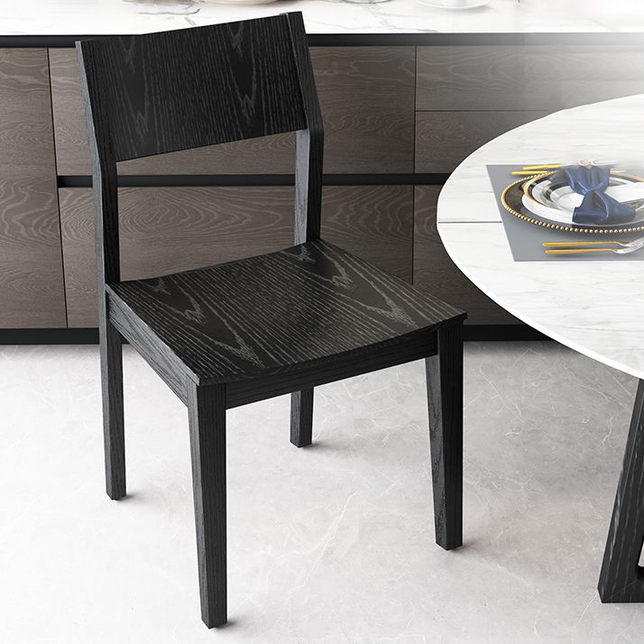 Wood Industrial Restaurant Side Chair Open Back Dining Chair with Black Legs
