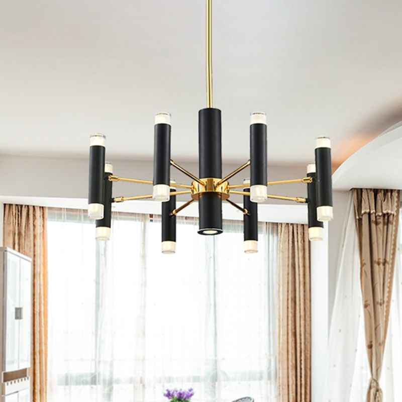 Metal Cylinder Chandelier Light Modern 16/20 Lights Black Ceiling Pendant Light for Dining Room
