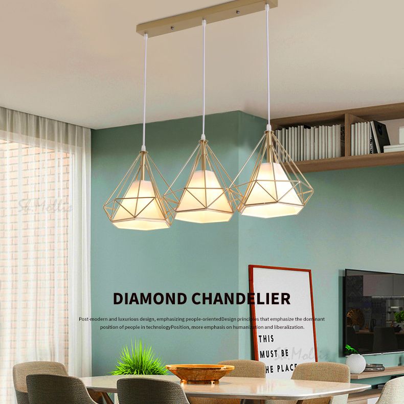 Diamond Pendant Lighting Modern Metal Diner Ceiling Hang Light with Conical Fabric Shade