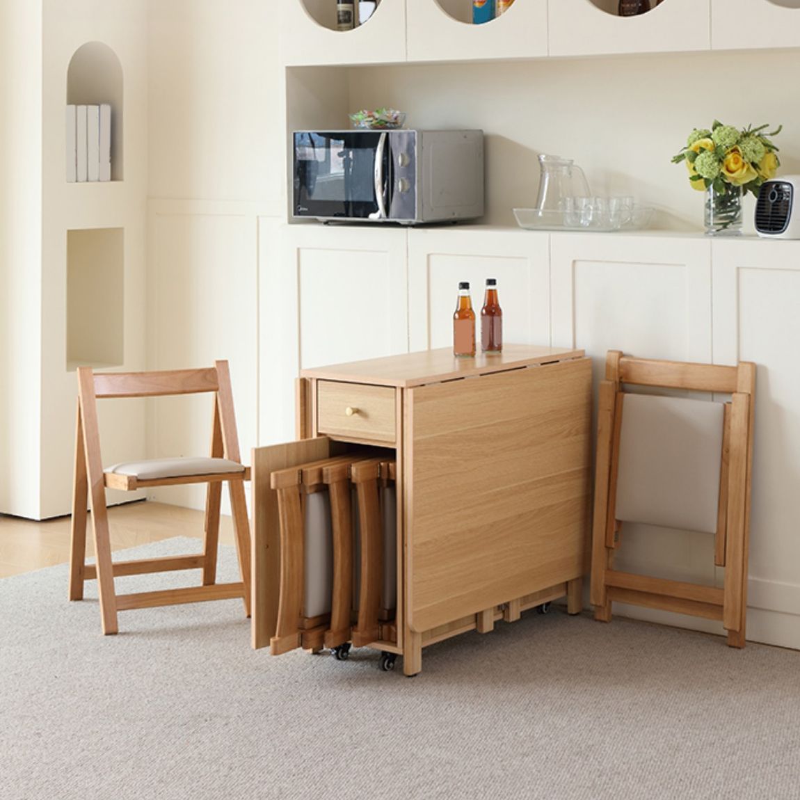 Modern Folding Dining Table Extendable for Small Spaces in Natural