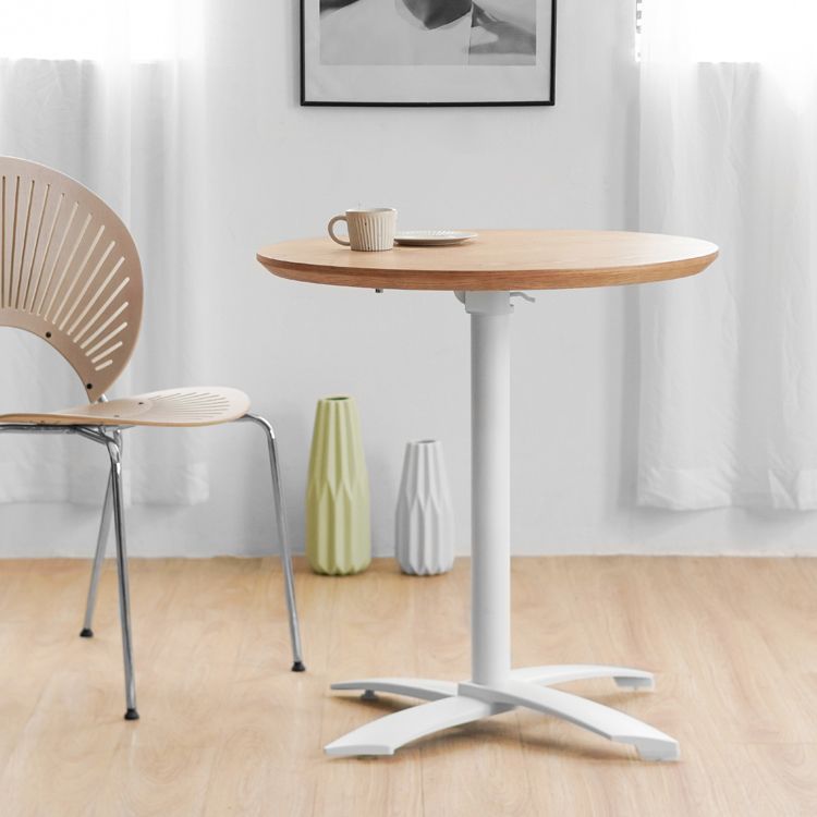Metal Contemporary Round Dining Table Wood Top Dining Table with Pedestal Base
