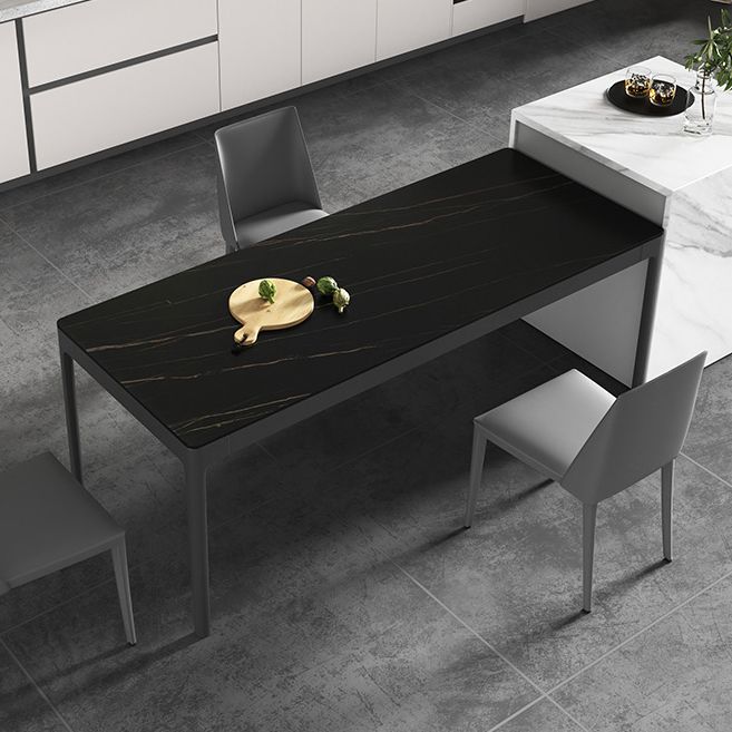 Cena de comedor de piedra sinterizada de estilo moderno Mesa de cocina Black Rectangle Mesa
