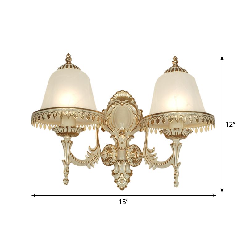 Opal Frosted Glass Cloche Wall Sconce Traditional 2-Head Dining Room Wall Mount Lamp with Trim in White