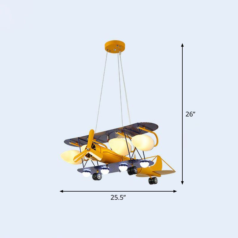 Metallic Jet Plane Chandelier Lamp Cartoon Yellow LED Hanging Light for Kindergarten