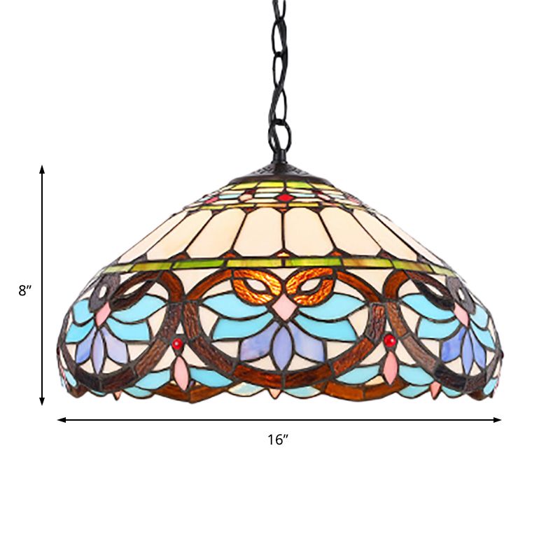 Stained Glass Dome Pendant Lighting Victorian Single Light Hanging Ceiling Light for Dining Room