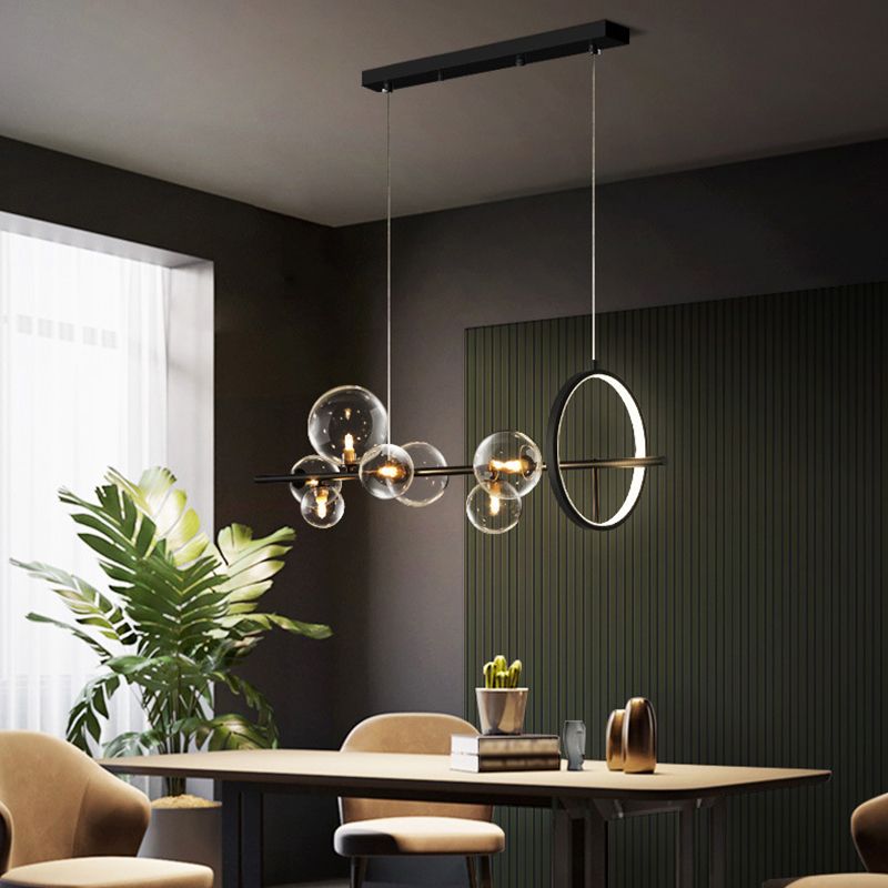 Black & Clear Multi - Head Pendant Ceiling Modern Metal and Glass Kitchen Island Fixture