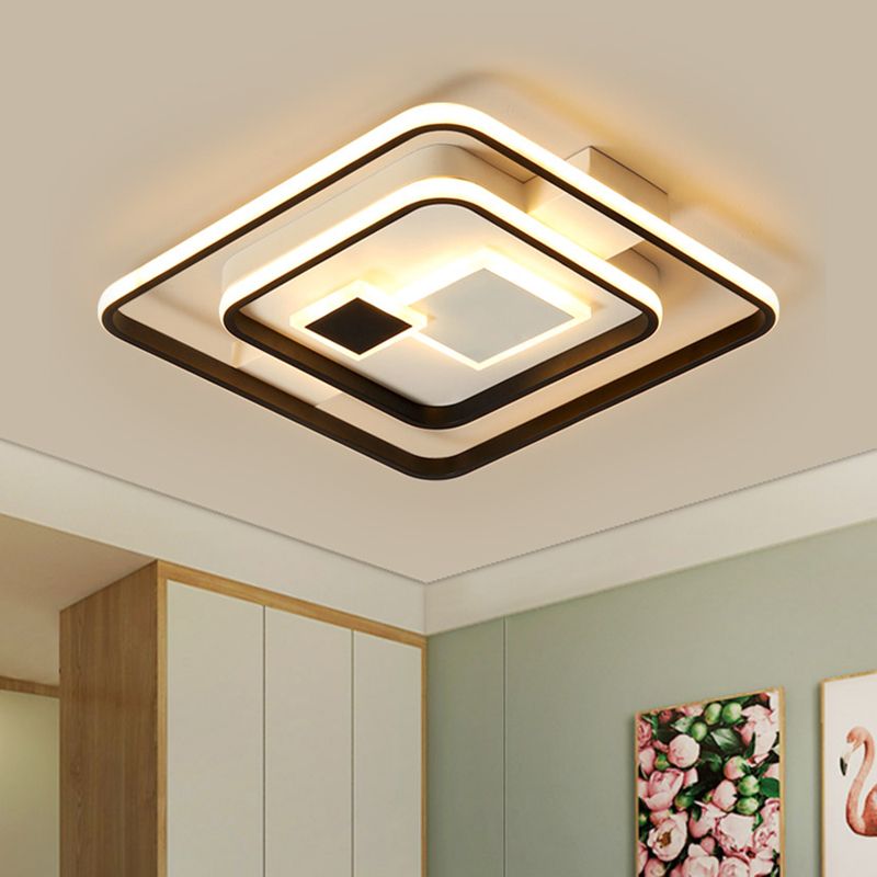 Square Metal Ceiling Flush Mount Nordic LED Black Flushmount Lighting for Bedroom, 16.5"/20.5" W