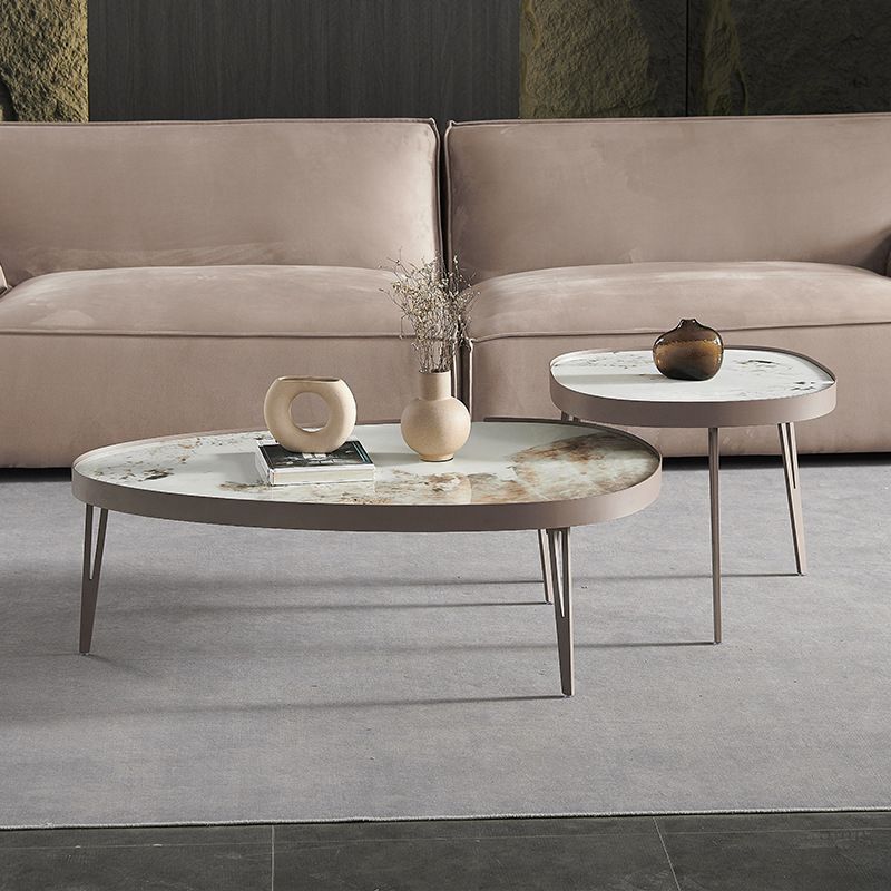 Contemporary Geometric Cocktail Table Stone 3 Legs Bunching Tables