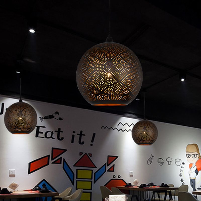 Decorative Spherical Pendant Lighting Metal 1 Bulb Ceiling Suspension Lamp in Black