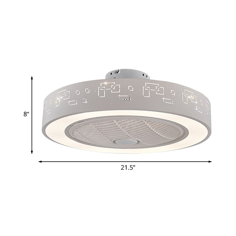 8 "hohe Drum Wohnzimmer Ventilator Leuchtt zeitgenössische Metall LED Weiß 3 Klingen Halbflush Mount Lighting Fixture